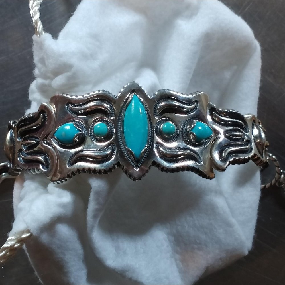 Pollack by Cody Sanderson Navajo Sterling Silver & Turquoise Bracelet---New